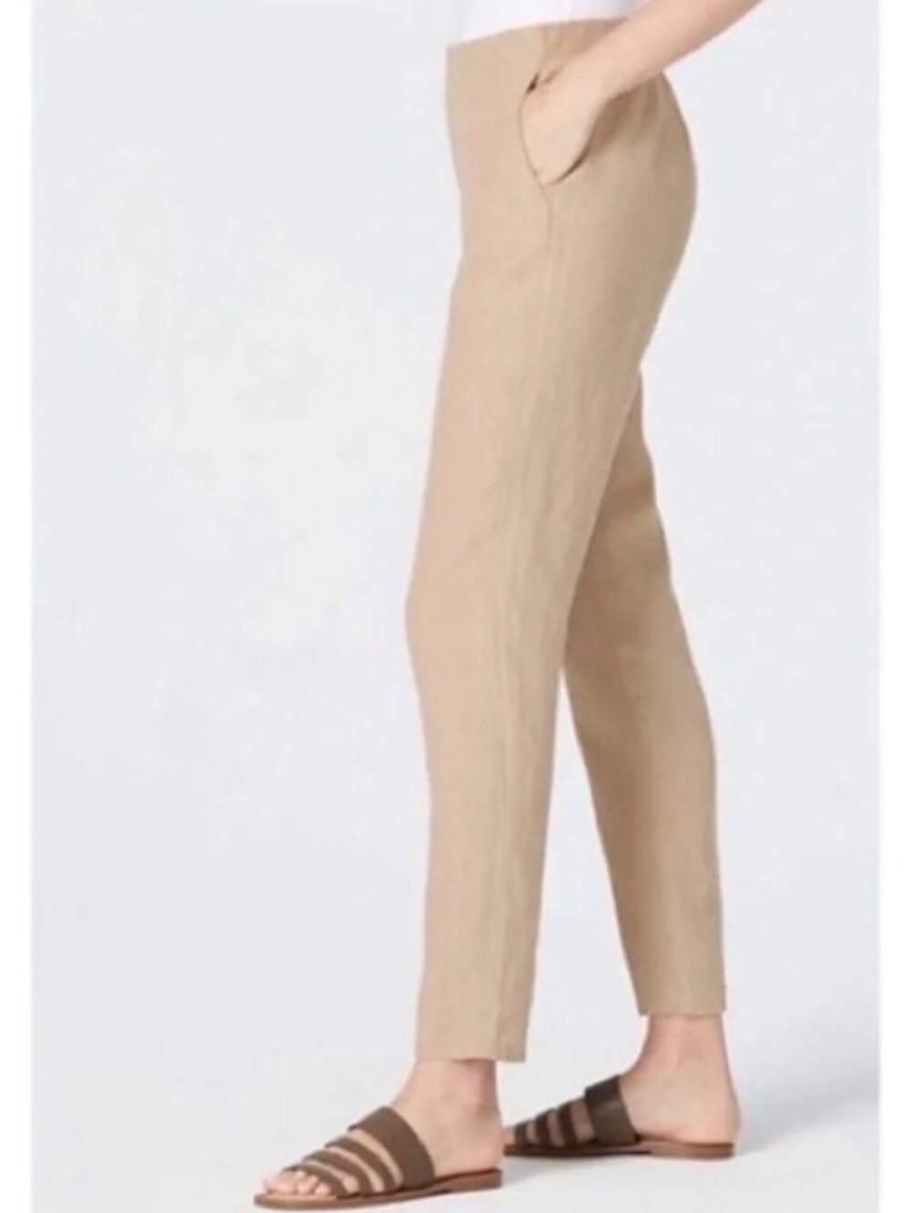 J. Jill Love Linen Women's Pants Medium Flax Pull On Elastic Waist Neutral NWT